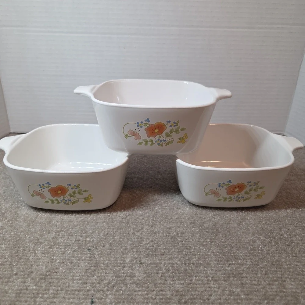 Rare! Corning Ware Wild Flower Casserole Dishes A-1-B, A-1.5-B, P-43-B.